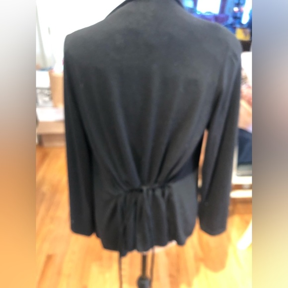 Christine Gerard large black open front cotton top cardigan tie 2 tighten waist - Picture 5 of 12